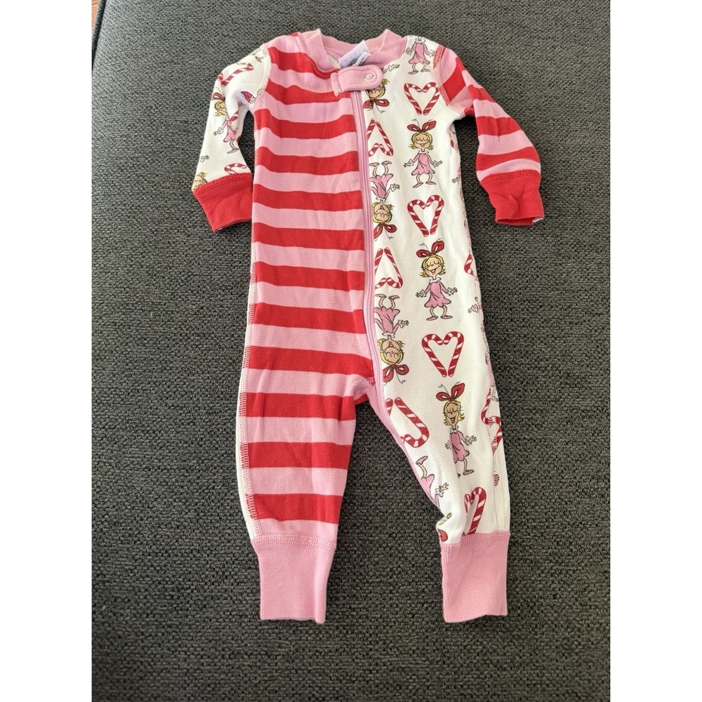 Hanna Andersson Grinch Cindy Lou Who Heart Candy Cane Striped Pajamas 3-6m 60cm